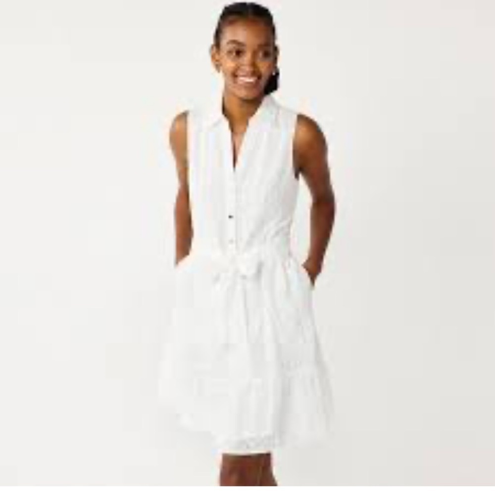 Draper James RSVP button up sleeveless eyelet shirt dress in white large NWT